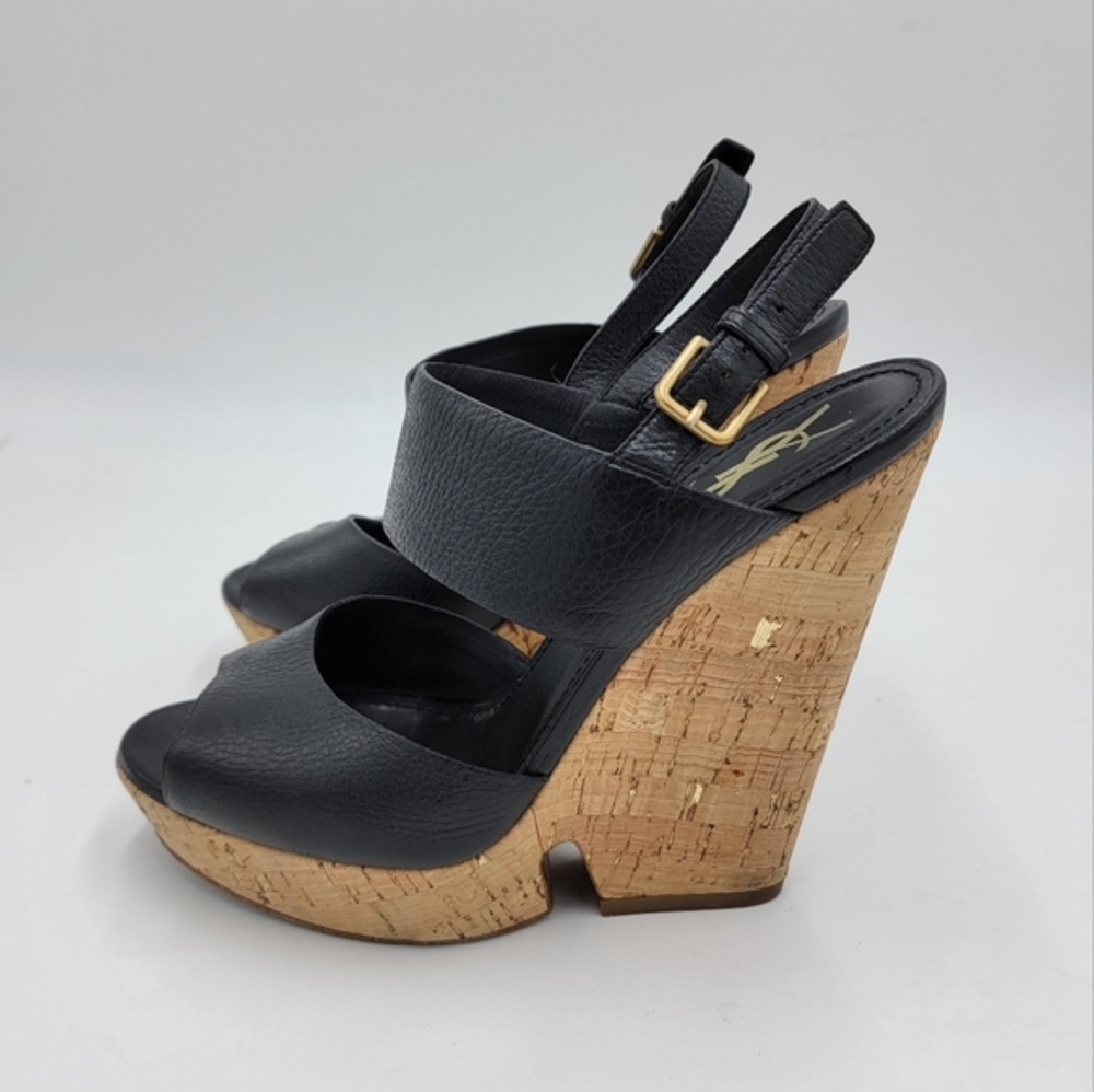 YSL Yves Saint Laurent "Deauville"  Cork Heel Wedge Sandals